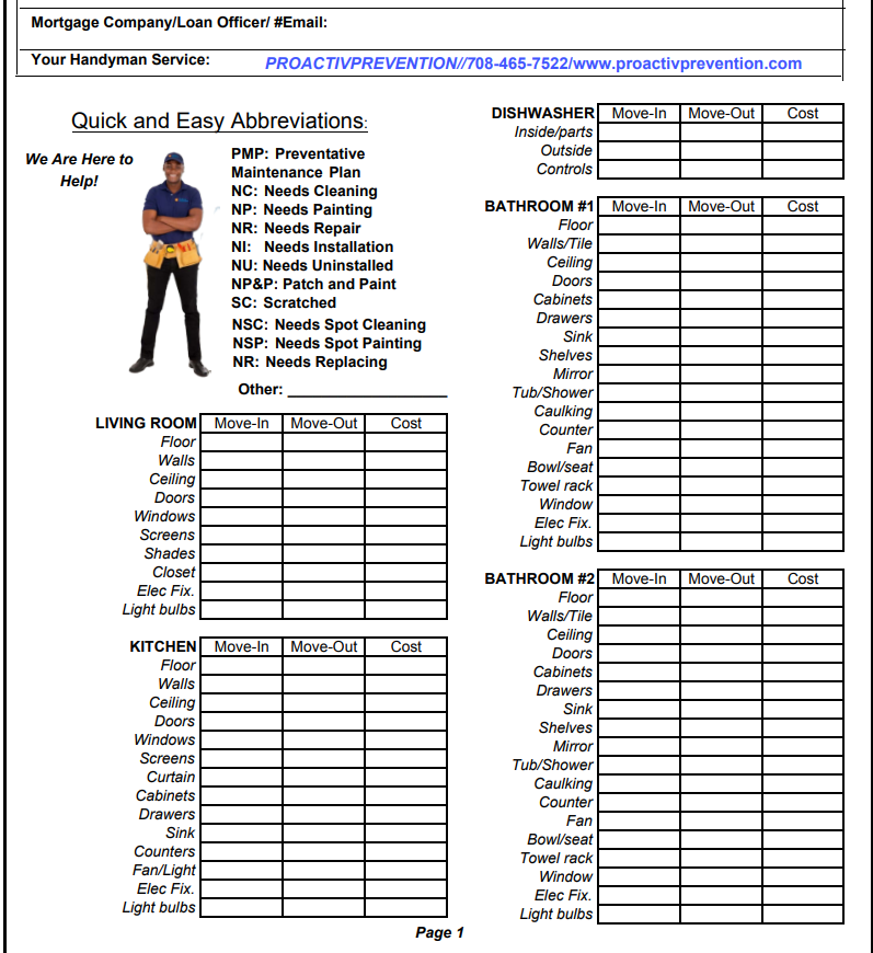 proactiv moveinmoveout checklist ProActiv Prevention Fix It List Handy Man move in move out
